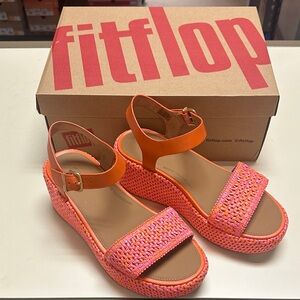 Fitflop Women's Orange and Pink Woven Platform Sandals